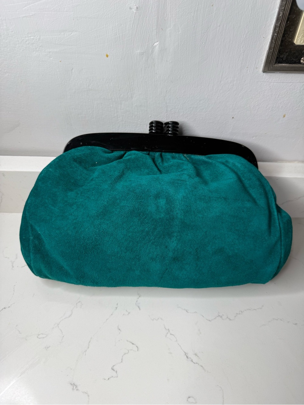 Vintage Teal Suede Framed Clutch